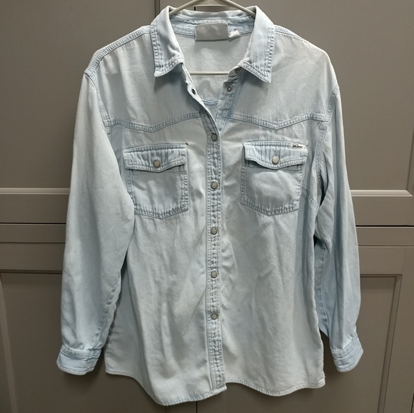Vintage John Baner Distressed Jean Long Sleeve Shirt Womens L Denim Worn w/Holes - Picture 16 of 16